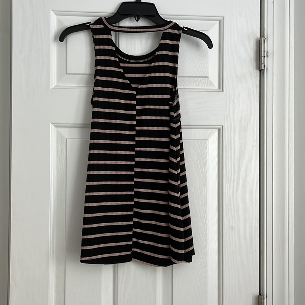 Black and Tan Striped Tank Top S - Picture 2 of 3